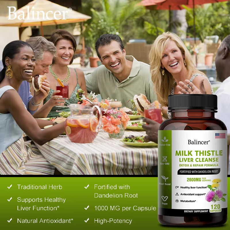 Milk Thistle Extract Capsules with Dandelion for a Detox Cleansing Liver Support and Repair Formula Help Digestion Non-Gmo