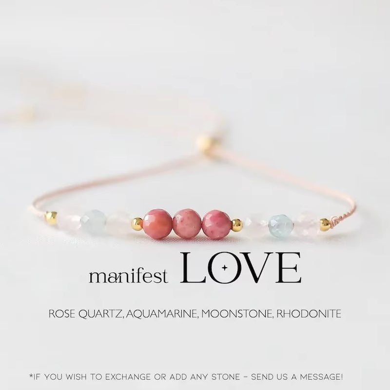 Love Embodies Crystal Bracelet, Attract Love, Self-Love, Rose Quartz, Aquamarine, Moonstone, Rose Pyroxene