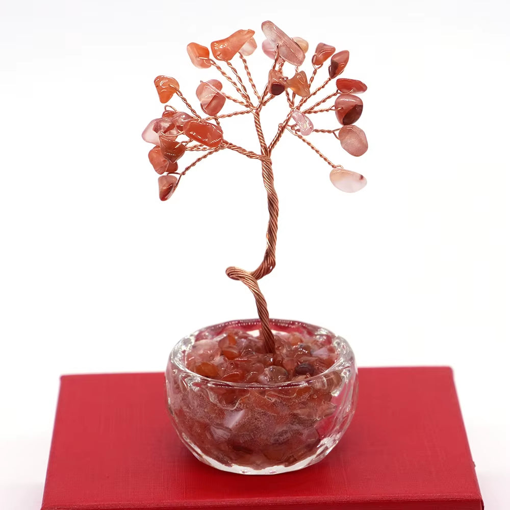7 Chakras Tree of Life Decoration Rose Natural Chip Crystal Handmade Healing Luck Money Trees Feng Shui Home Office Ornament