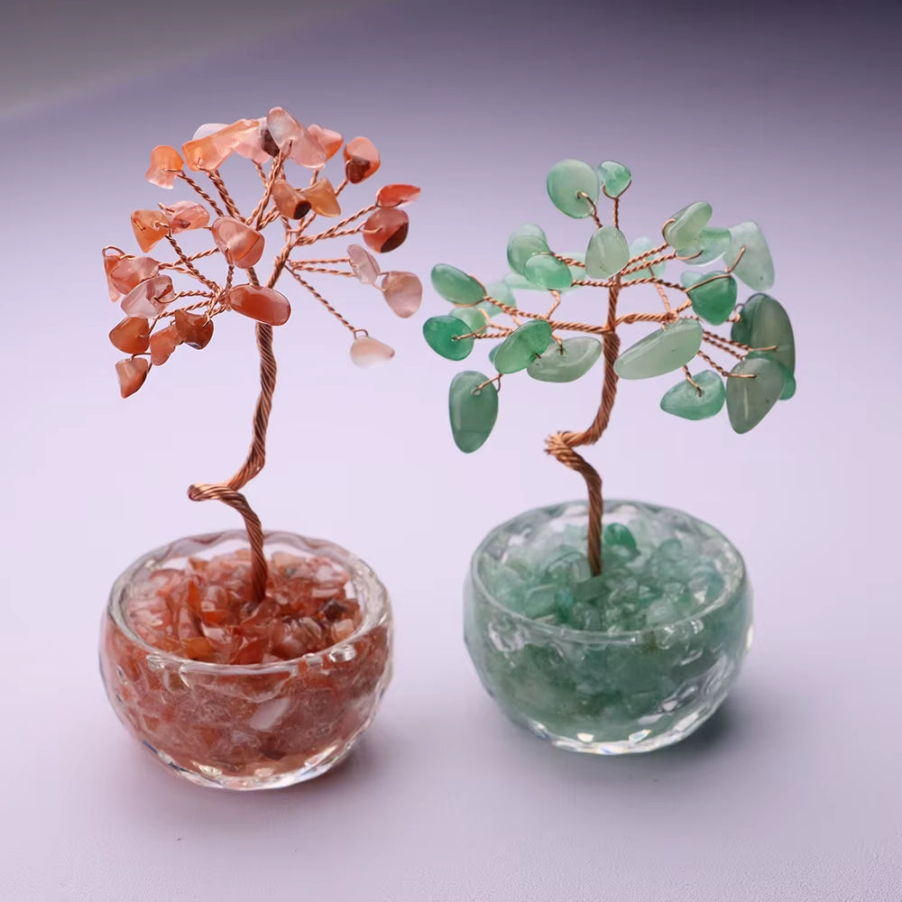 7 Chakras Tree of Life Decoration Rose Natural Chip Crystal Handmade Healing Luck Money Trees Feng Shui Home Office Ornament