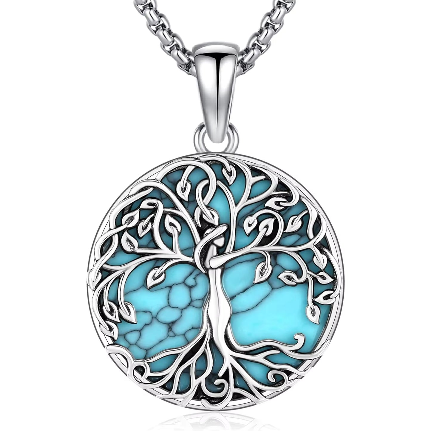 Tree of Life Necklace 925 Sterling Silver Tree of Life Turquoise Pendant Jewelry Gifts for Women Men Christmas Birthday Holiday