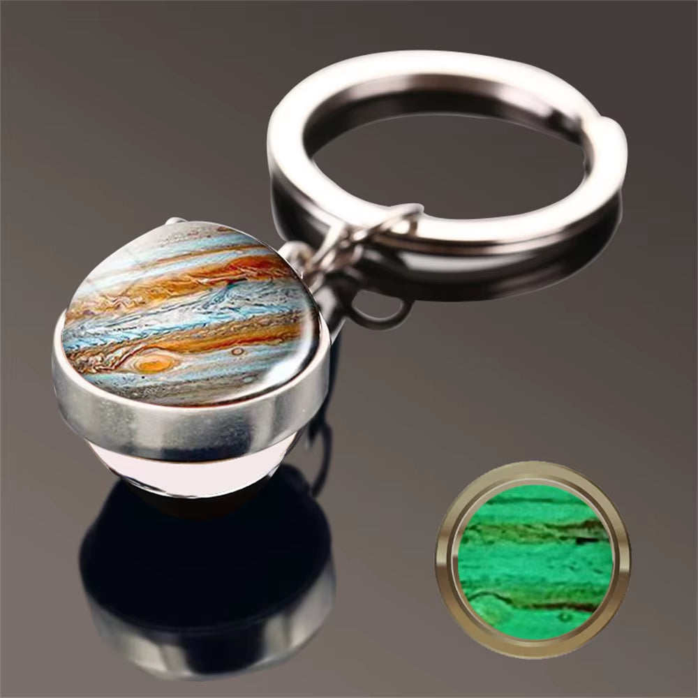 Glow in the Dark Universe Planet Keychain Solar System Earth Pendant Galaxy Nebula Double Sided Glass Ball Key Ring