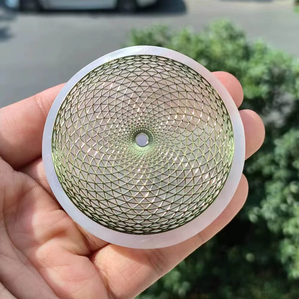 6CM Natural Crystal Selenite Slice Slab White Gypsum 7 Chakras Flower of Life Charging Plate Yoga Meditation Fengshui Healing
