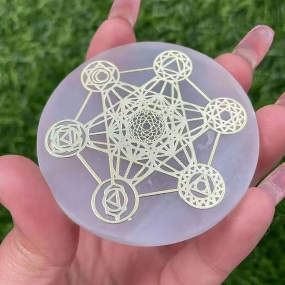 6CM Natural Crystal Selenite Slice Slab White Gypsum 7 Chakras Flower of Life Charging Plate Yoga Meditation Fengshui Healing