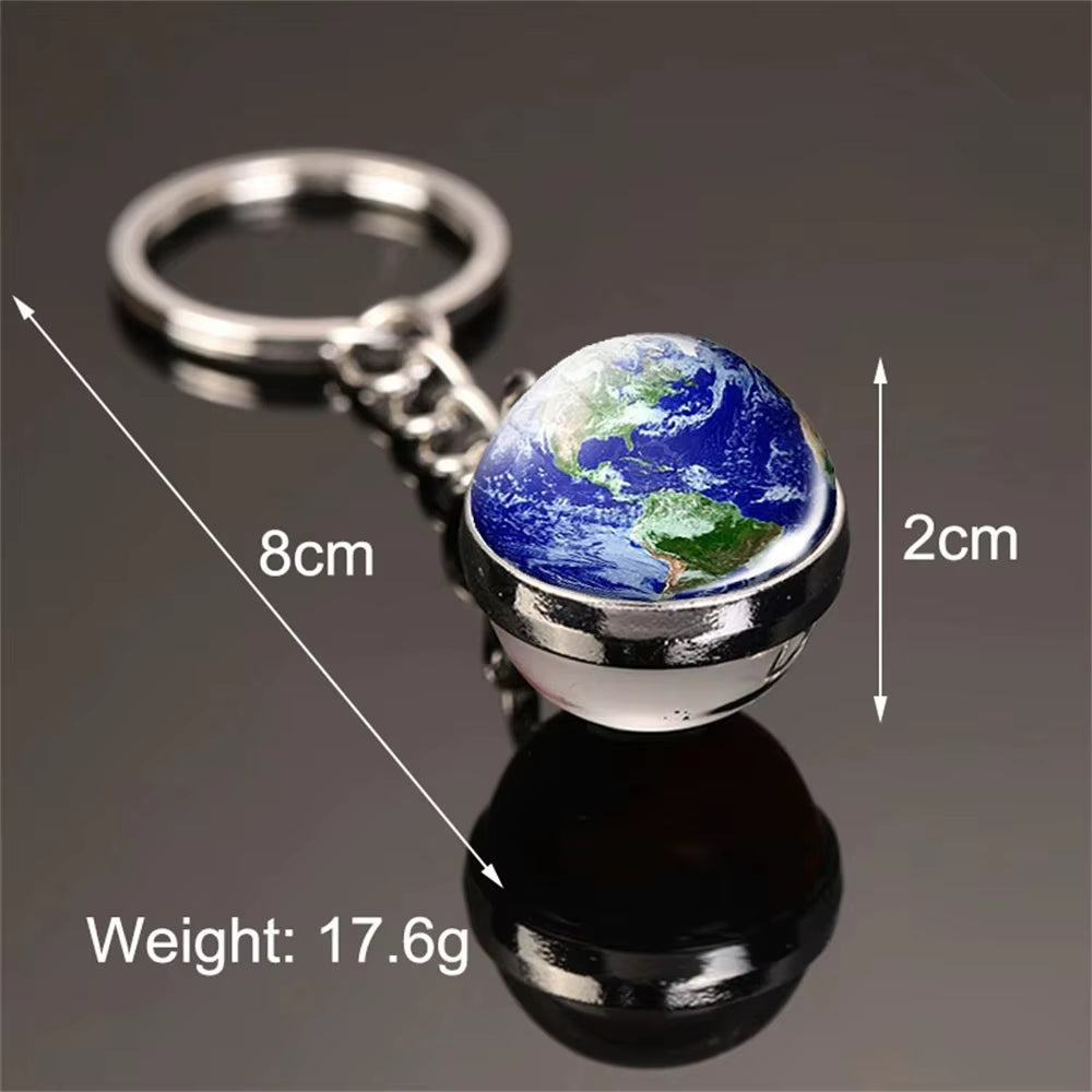Glow in the Dark Universe Planet Keychain Solar System Earth Pendant Galaxy Nebula Double Sided Glass Ball Key Ring