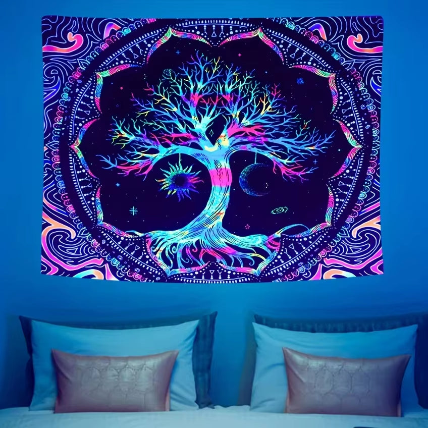Aurora Tree of Life Tapestry Tree Pattern Starry Sky Spiritual Retreat Meditation Space Wall Hanging Themed Room Decor