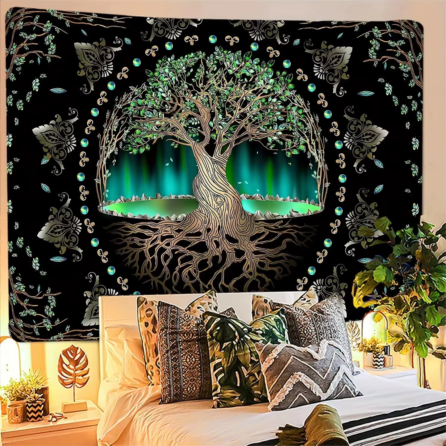 Aurora Tree of Life Tapestry Tree Pattern Starry Sky Spiritual Retreat Meditation Space Wall Hanging Themed Room Decor