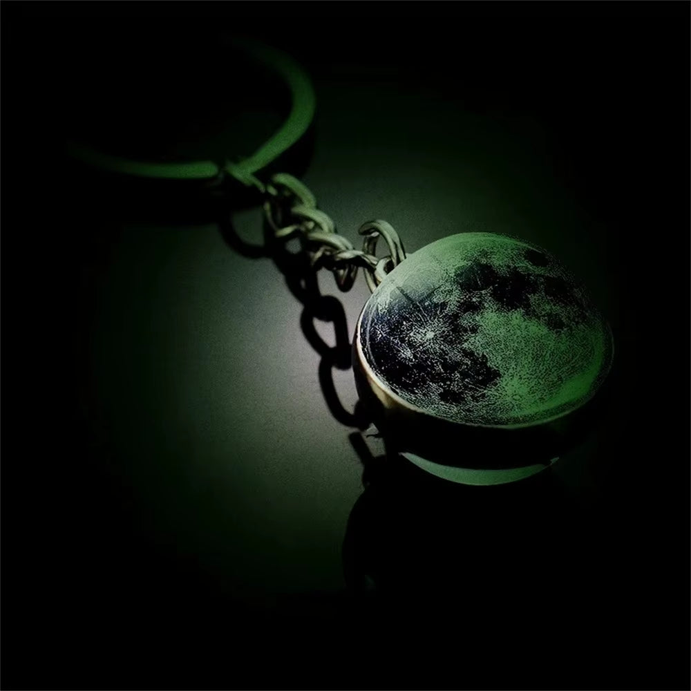 Glow in the Dark Universe Planet Keychain Solar System Earth Pendant Galaxy Nebula Double Sided Glass Ball Key Ring