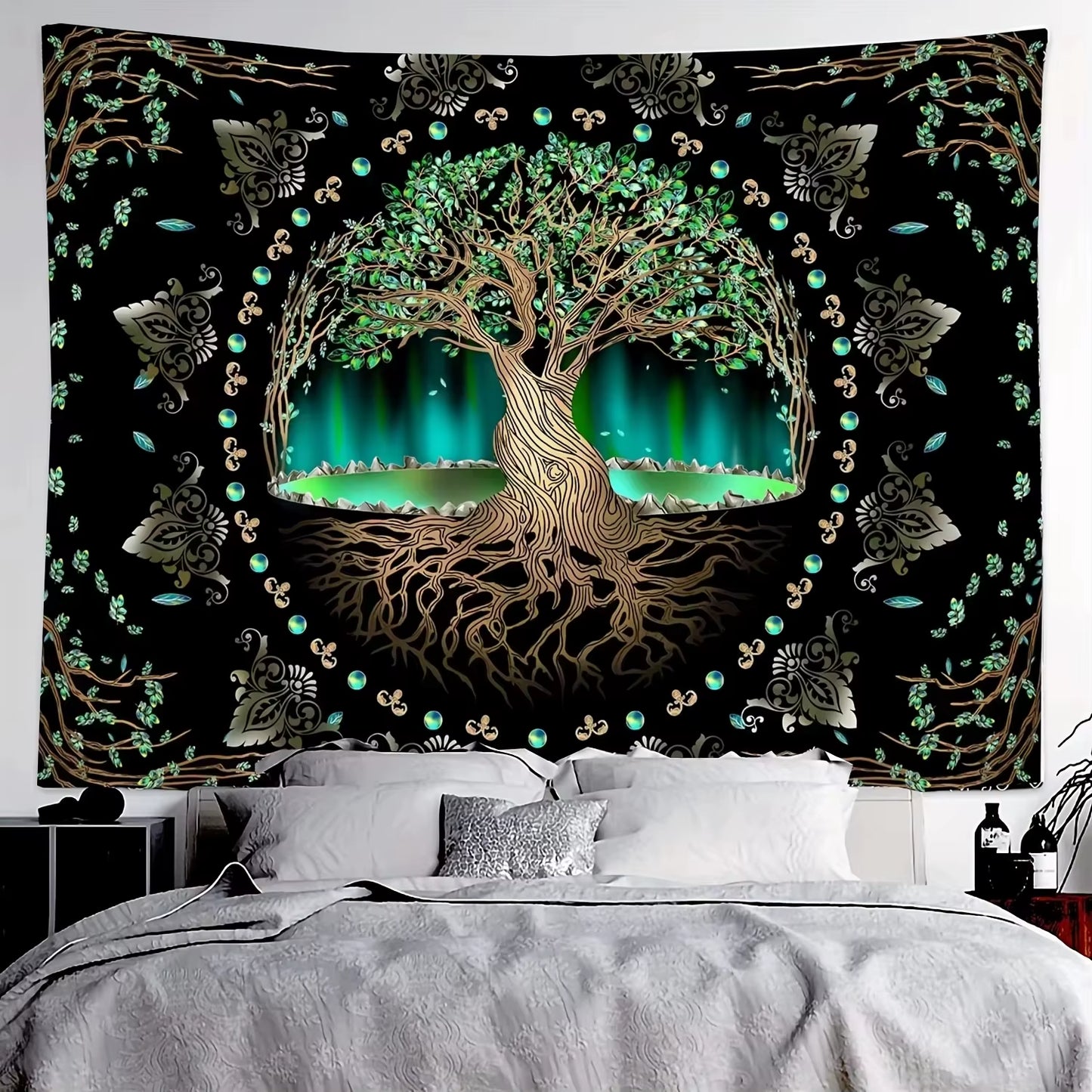 Aurora Tree of Life Tapestry Tree Pattern Starry Sky Spiritual Retreat Meditation Space Wall Hanging Themed Room Decor