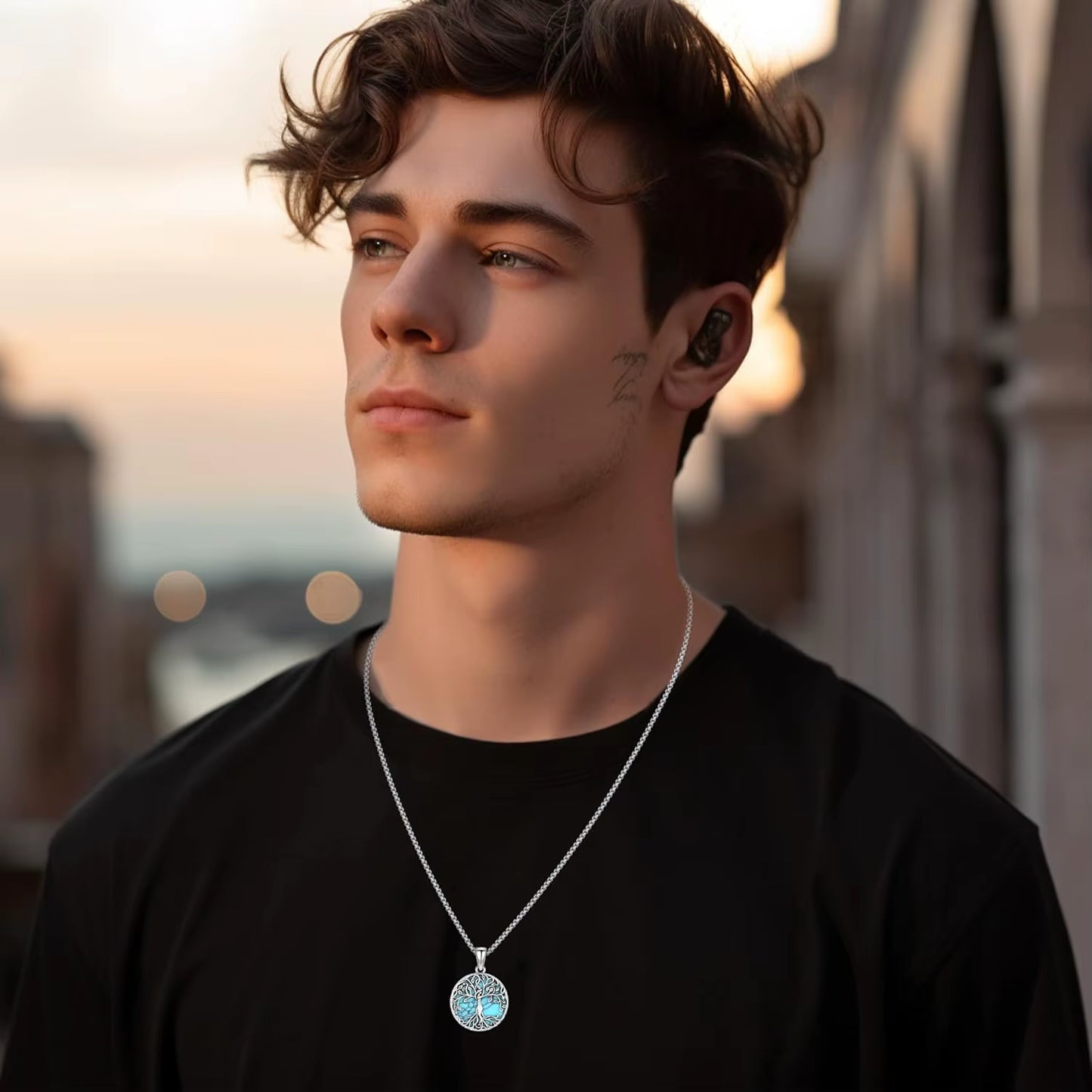 Tree of Life Necklace 925 Sterling Silver Tree of Life Turquoise Pendant Jewelry Gifts for Women Men Christmas Birthday Holiday