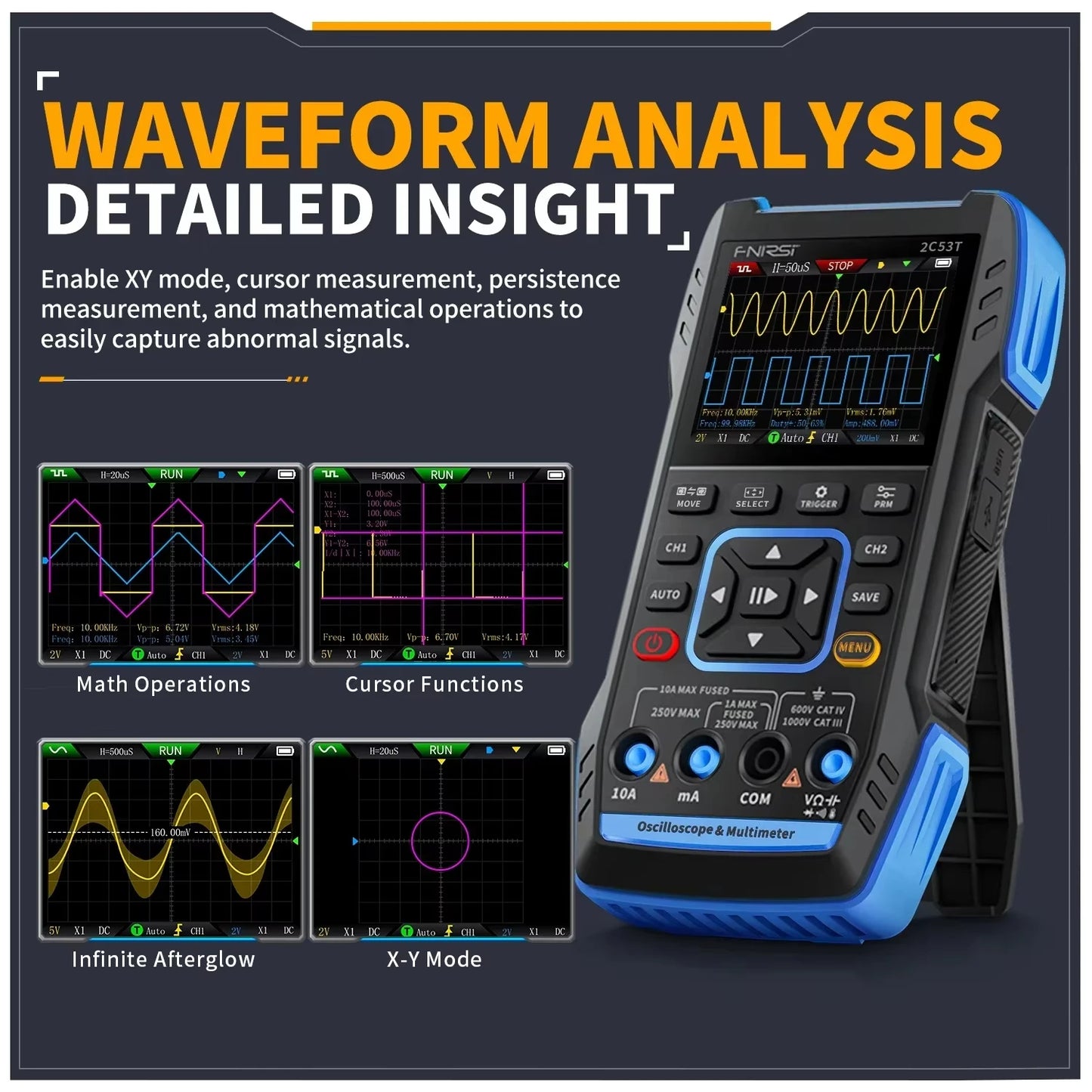 50Mhz Handheld 3 in 1 Dual Channel Automotive Digital Oscilloscope Multimeter Signal Generator 2C53T Upgrade Tools