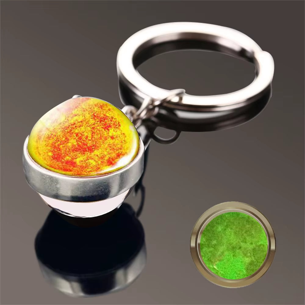 Glow in the Dark Universe Planet Keychain Solar System Earth Pendant Galaxy Nebula Double Sided Glass Ball Key Ring