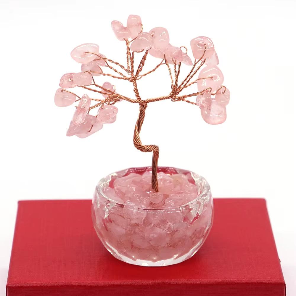 7 Chakras Tree of Life Decoration Rose Natural Chip Crystal Handmade Healing Luck Money Trees Feng Shui Home Office Ornament