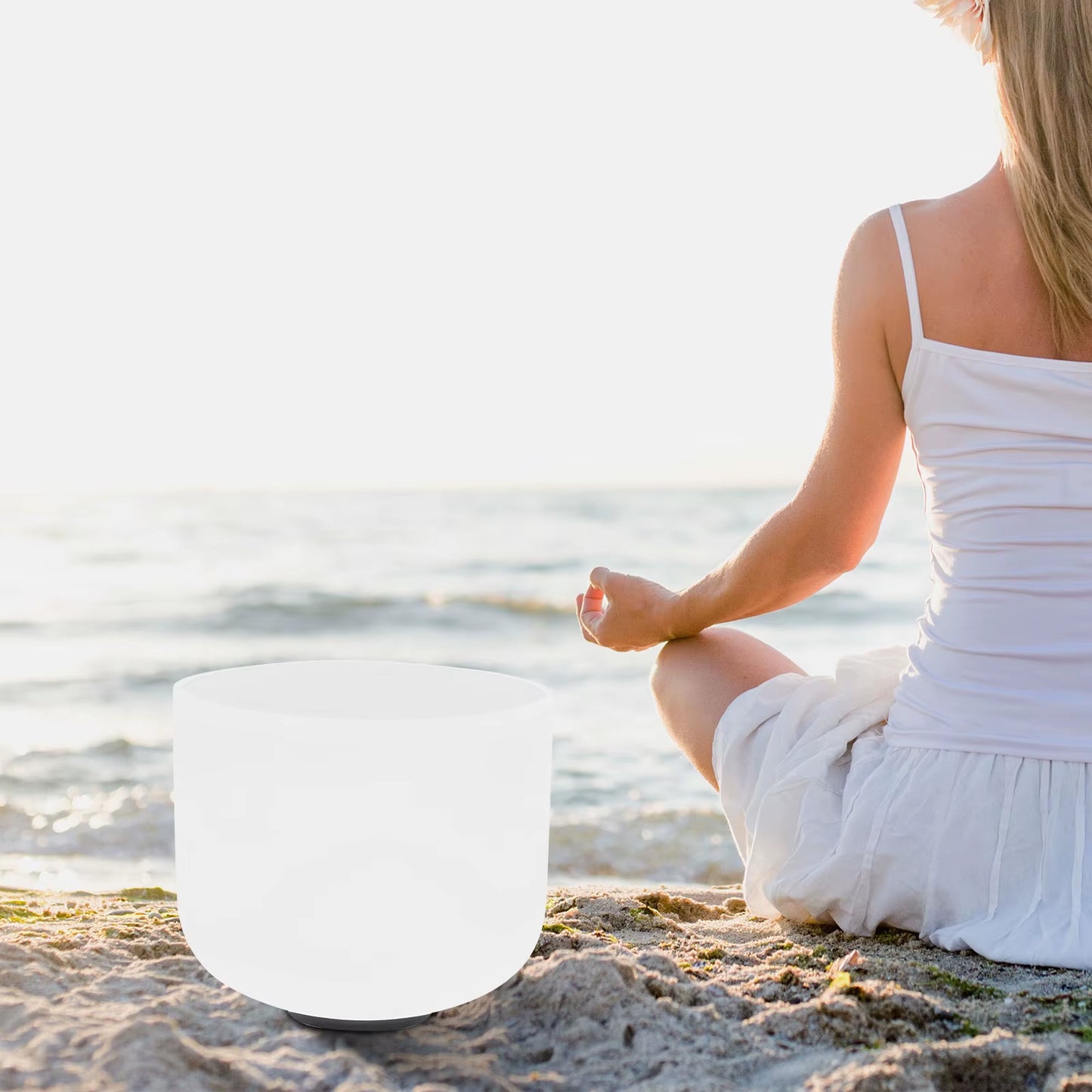 8" F Note Heart Chakra Frosted Quartz Crystal Singing Bowl for Sound Healing Meditate