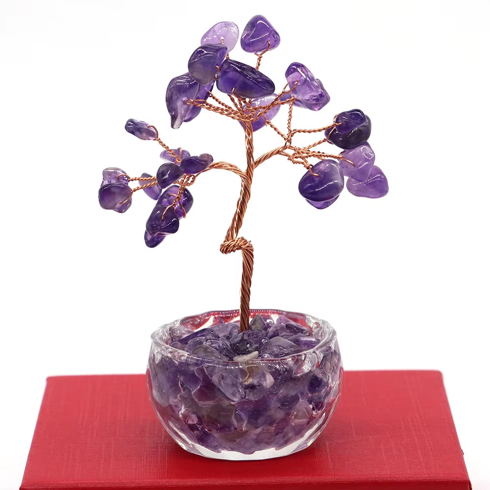 7 Chakras Tree of Life Decoration Rose Natural Chip Crystal Handmade Healing Luck Money Trees Feng Shui Home Office Ornament