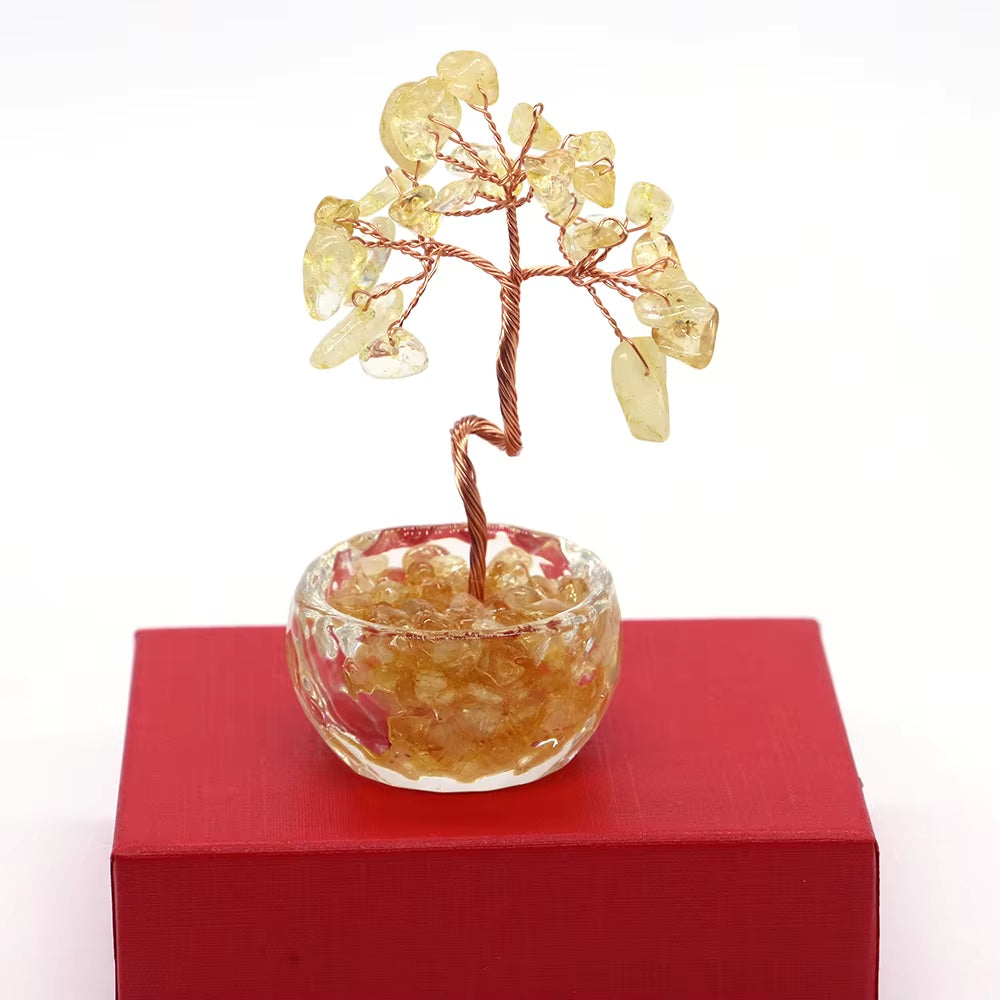 7 Chakras Tree of Life Decoration Rose Natural Chip Crystal Handmade Healing Luck Money Trees Feng Shui Home Office Ornament