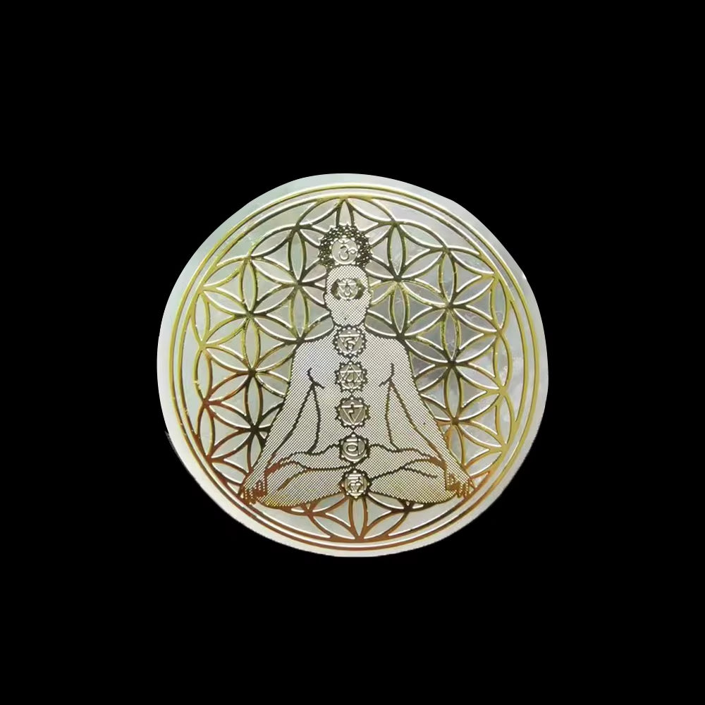 6CM Natural Crystal Selenite Slice Slab White Gypsum 7 Chakras Flower of Life Charging Plate Yoga Meditation Fengshui Healing