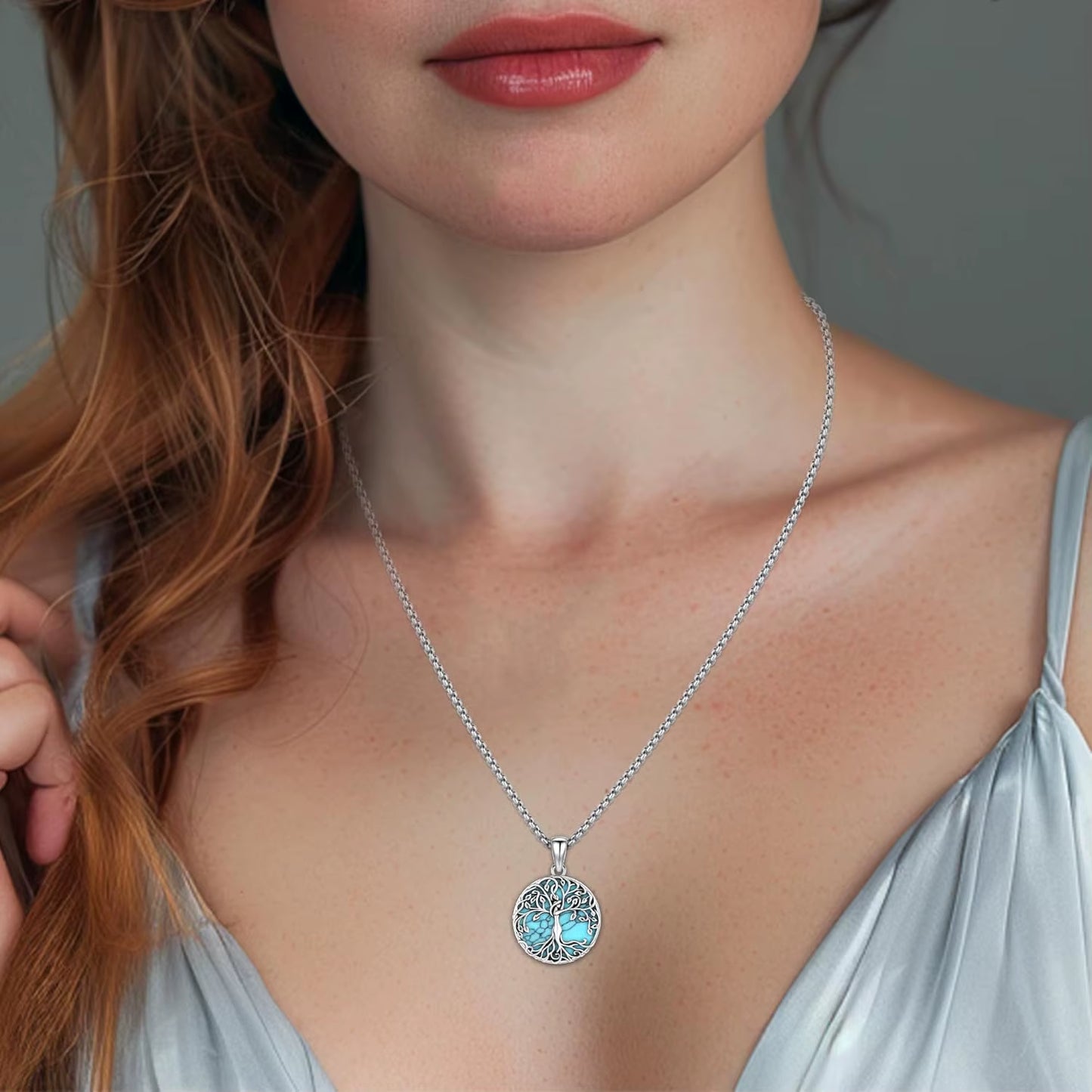 Tree of Life Necklace 925 Sterling Silver Tree of Life Turquoise Pendant Jewelry Gifts for Women Men Christmas Birthday Holiday