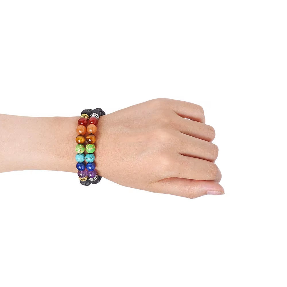 Yoga Handmade 7 Chakra Tree of Life Charm Bracelets Lava Stones Multicolor Beads Rope Bracelet Women Men Bracelets Bangles