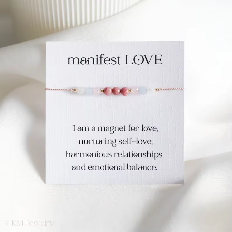 Love Embodies Crystal Bracelet, Attract Love, Self-Love, Rose Quartz, Aquamarine, Moonstone, Rose Pyroxene