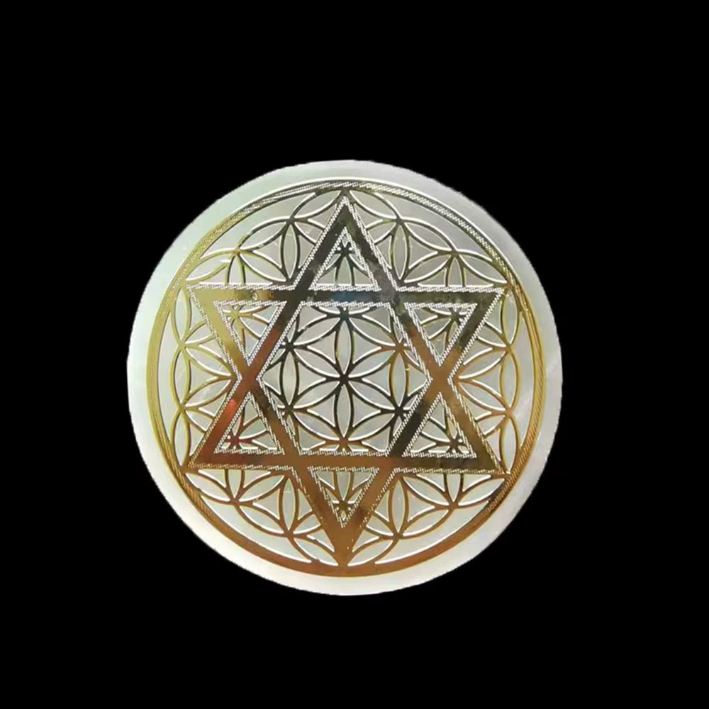 6CM Natural Crystal Selenite Slice Slab White Gypsum 7 Chakras Flower of Life Charging Plate Yoga Meditation Fengshui Healing