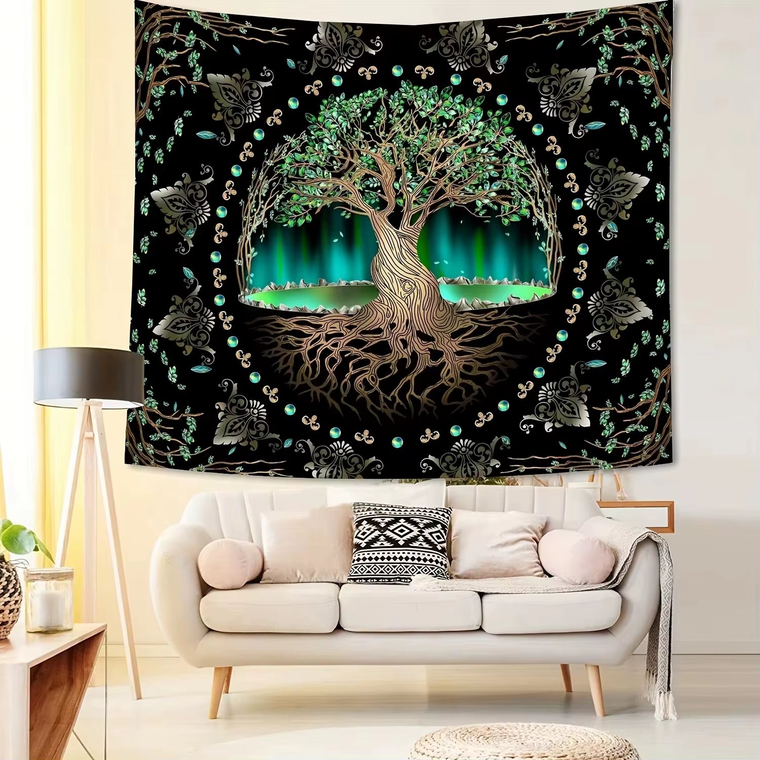 Aurora Tree of Life Tapestry Tree Pattern Starry Sky Spiritual Retreat Meditation Space Wall Hanging Themed Room Decor