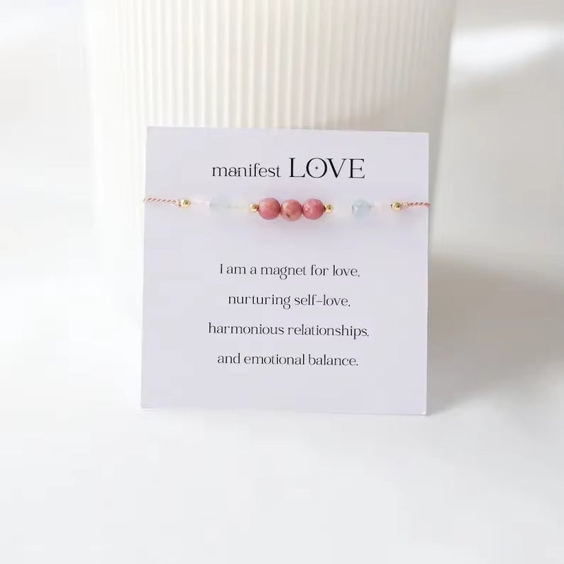 Love Embodies Crystal Bracelet, Attract Love, Self-Love, Rose Quartz, Aquamarine, Moonstone, Rose Pyroxene