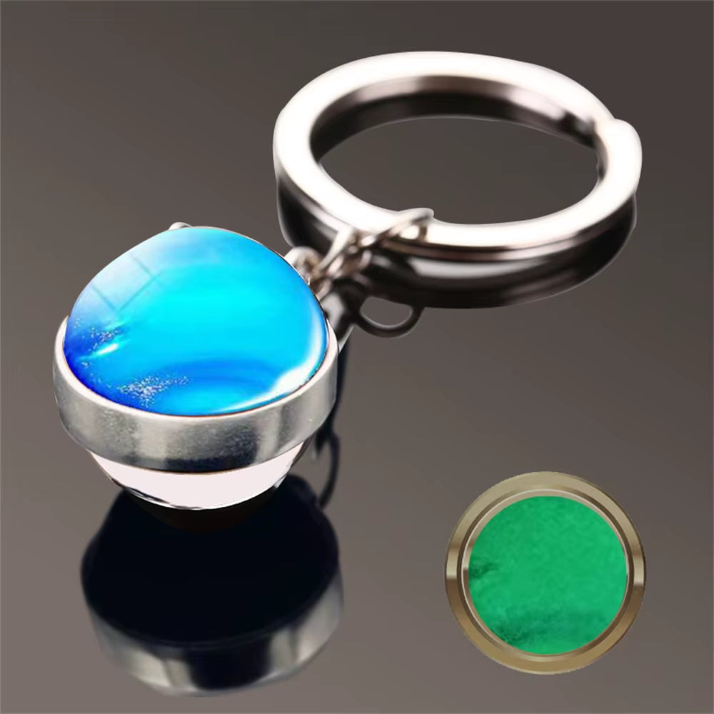 Glow in the Dark Universe Planet Keychain Solar System Earth Pendant Galaxy Nebula Double Sided Glass Ball Key Ring