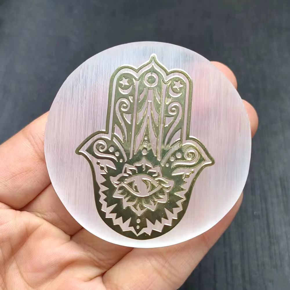 6CM Natural Crystal Selenite Slice Slab White Gypsum 7 Chakras Flower of Life Charging Plate Yoga Meditation Fengshui Healing