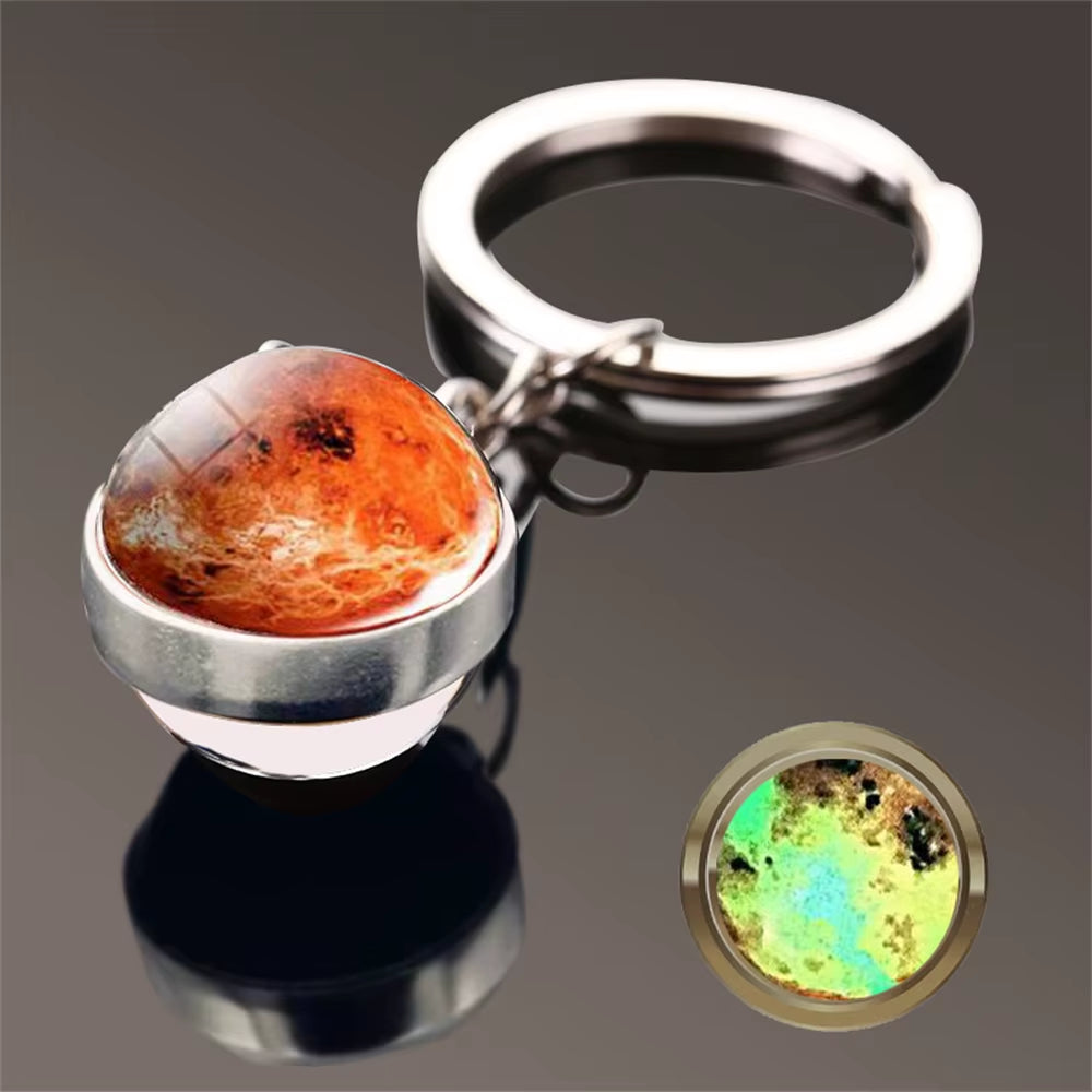 Glow in the Dark Universe Planet Keychain Solar System Earth Pendant Galaxy Nebula Double Sided Glass Ball Key Ring