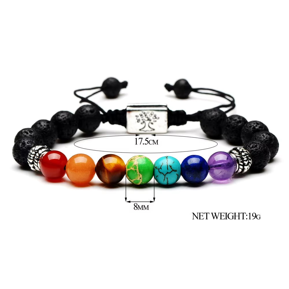 Yoga Handmade 7 Chakra Tree of Life Charm Bracelets Lava Stones Multicolor Beads Rope Bracelet Women Men Bracelets Bangles