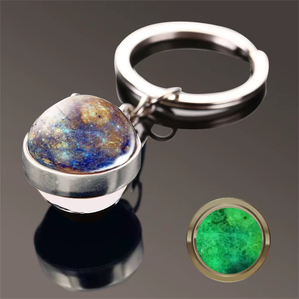 Glow in the Dark Universe Planet Keychain Solar System Earth Pendant Galaxy Nebula Double Sided Glass Ball Key Ring