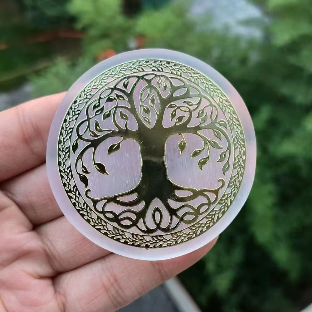 6CM Natural Crystal Selenite Slice Slab White Gypsum 7 Chakras Flower of Life Charging Plate Yoga Meditation Fengshui Healing