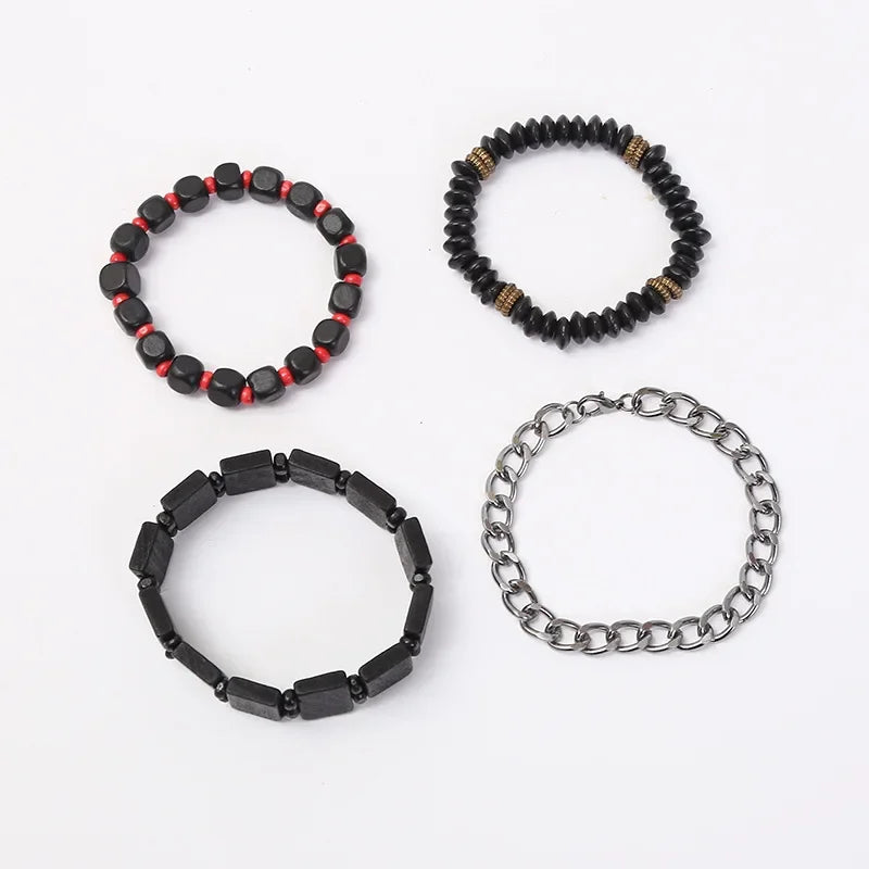 3-4Pcs Vintage Leather Bracelet Set for Men Tree of Life Charm Black Woven Rope Beads Chain Wrap Bangle Women Handmade Jewelry