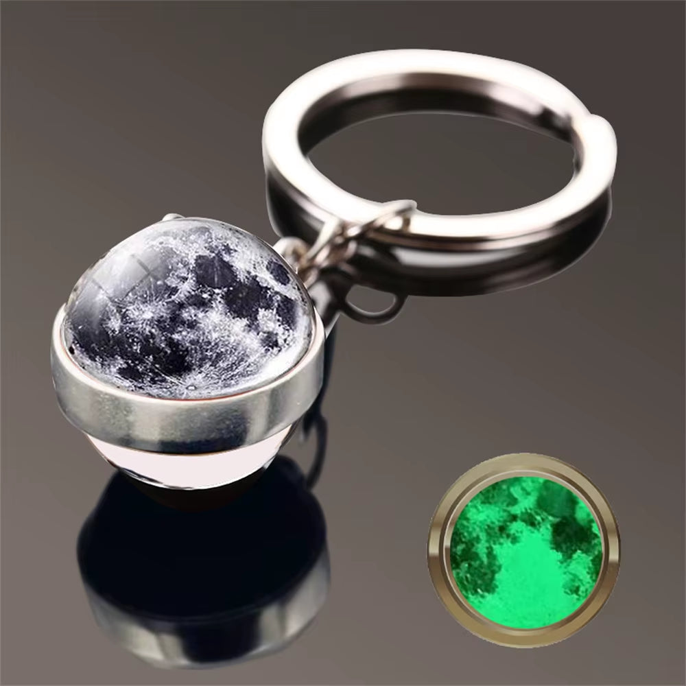 Glow in the Dark Universe Planet Keychain Solar System Earth Pendant Galaxy Nebula Double Sided Glass Ball Key Ring