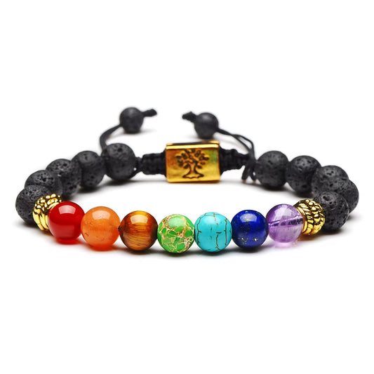 Yoga Handmade 7 Chakra Tree of Life Charm Bracelets Lava Stones Multicolor Beads Rope Bracelet Women Men Bracelets Bangles