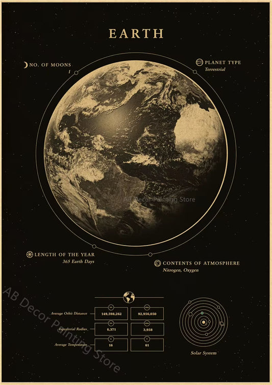 Planets and Universe Retro Space Mars Venus Moon Posters Astronomy Prints Poster Vintage Home Room Cafe Decor Art Wall Painting
