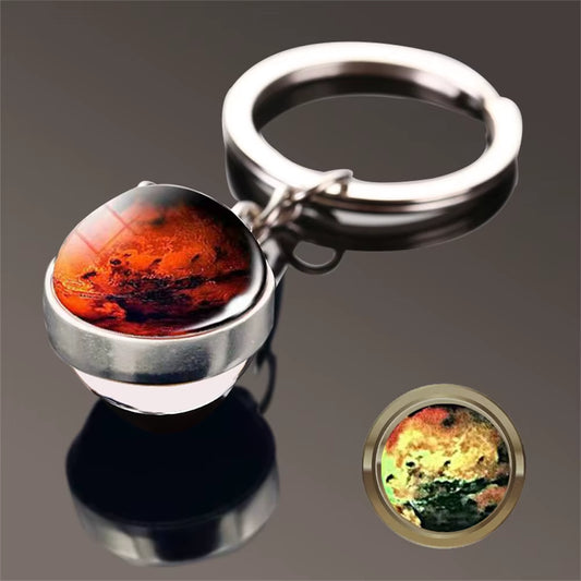Glow in the Dark Universe Planet Keychain Solar System Earth Pendant Galaxy Nebula Double Sided Glass Ball Key Ring