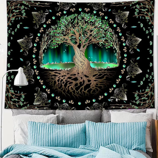 Aurora Tree of Life Tapestry Tree Pattern Starry Sky Spiritual Retreat Meditation Space Wall Hanging Themed Room Decor
