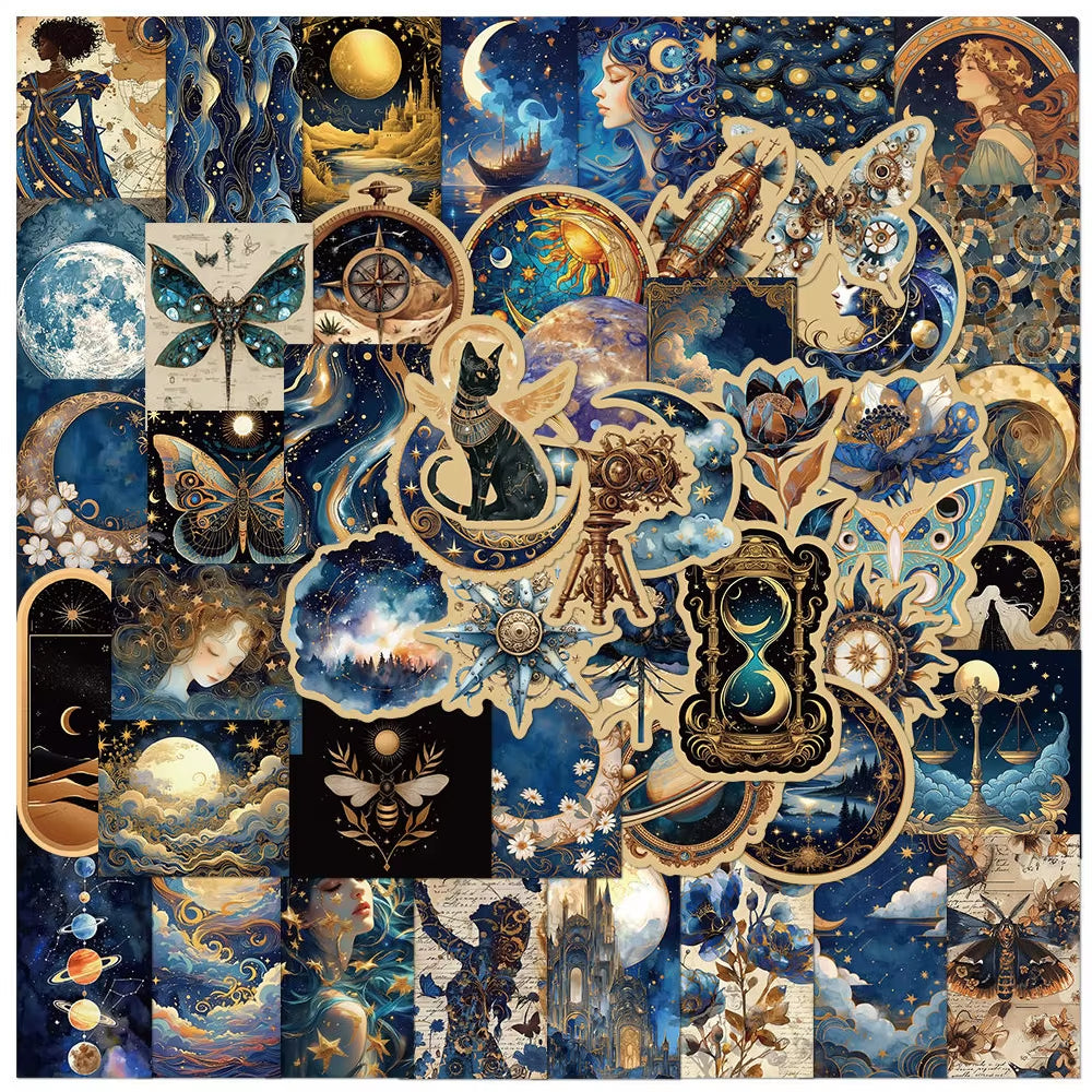 50Pcs Retro Astronomy Universe Planets Stickers Galaxy Moon Astrology Aesthetic Decals Sticker for Suitcase Phone Notebook