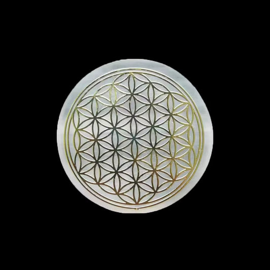 6CM Natural Crystal Selenite Slice Slab White Gypsum 7 Chakras Flower of Life Charging Plate Yoga Meditation Fengshui Healing