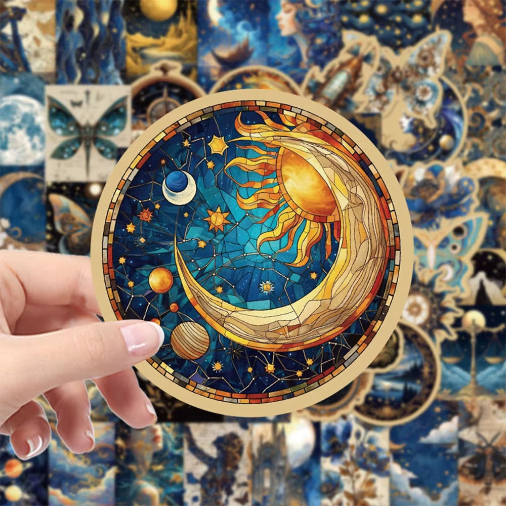 50Pcs Retro Astronomy Universe Planets Stickers Galaxy Moon Astrology Aesthetic Decals Sticker for Suitcase Phone Notebook